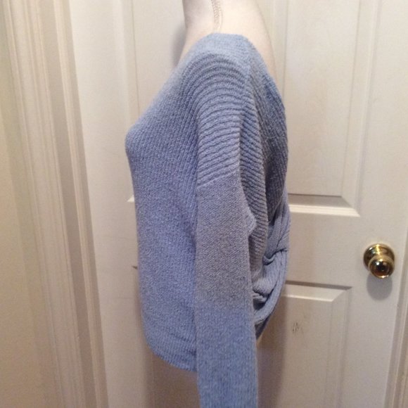 Line & Dot Sweater MP Light Blue Deep Twist Crossover Neck Long Sleeve - Picture 4 of 7